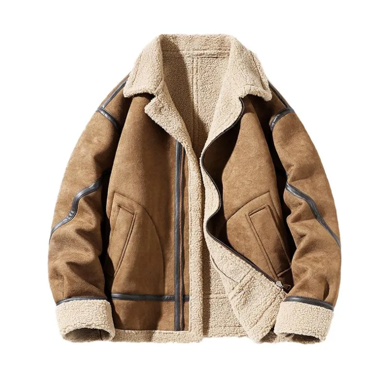 Men's Casual Suede Teddy Plush Warm Jacket 71525704Y sold by Manly