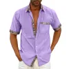 Men's Casual Colorblock Patchwork Lapel Short-sleeved Shirt 89469598M sold by Manly