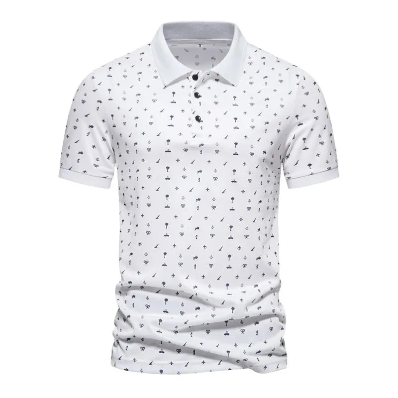 Men's Casual Printed Lapel Short Sleeve Polo Shirt 53226893M sold by Manly