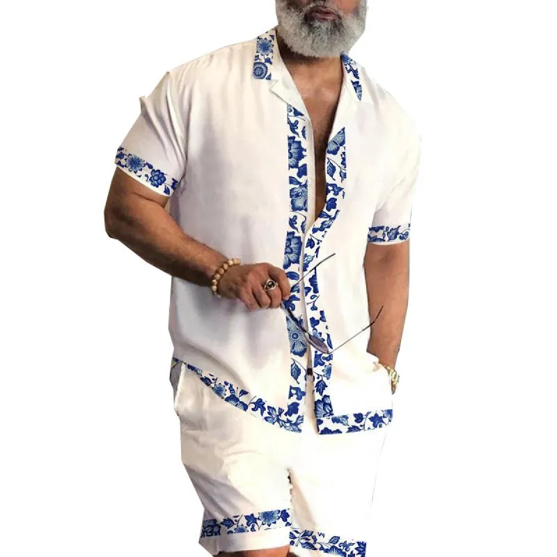 Men's Fashion Casual Printed Short Sleeve Shirt Beach Shorts Set 96762666X sold by Manly
