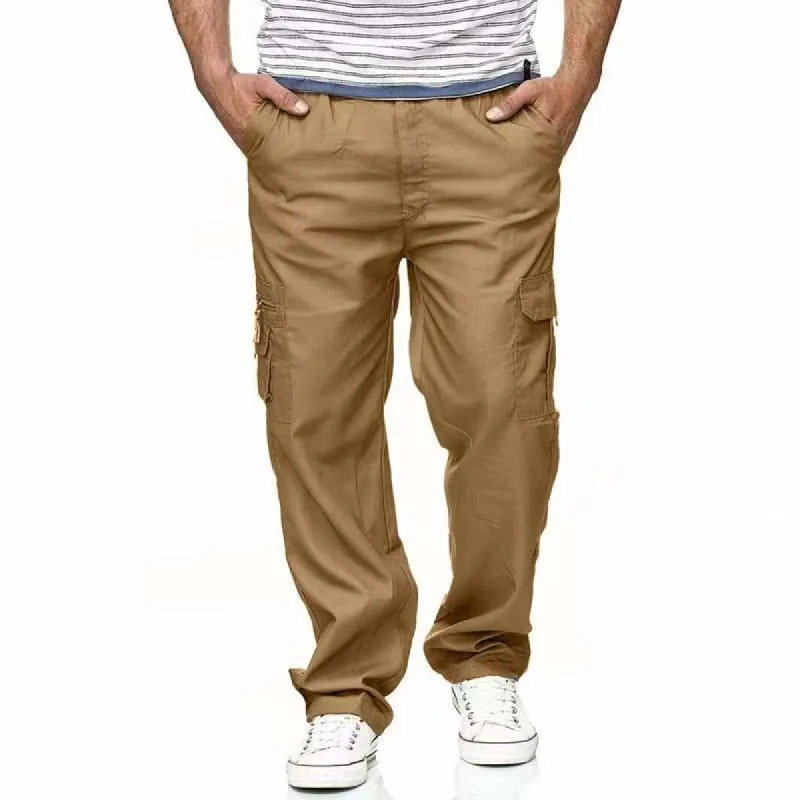 Men's Casual Multi-pocket Loose Straight-leg Cargo Pants 25491785M sold by Manly