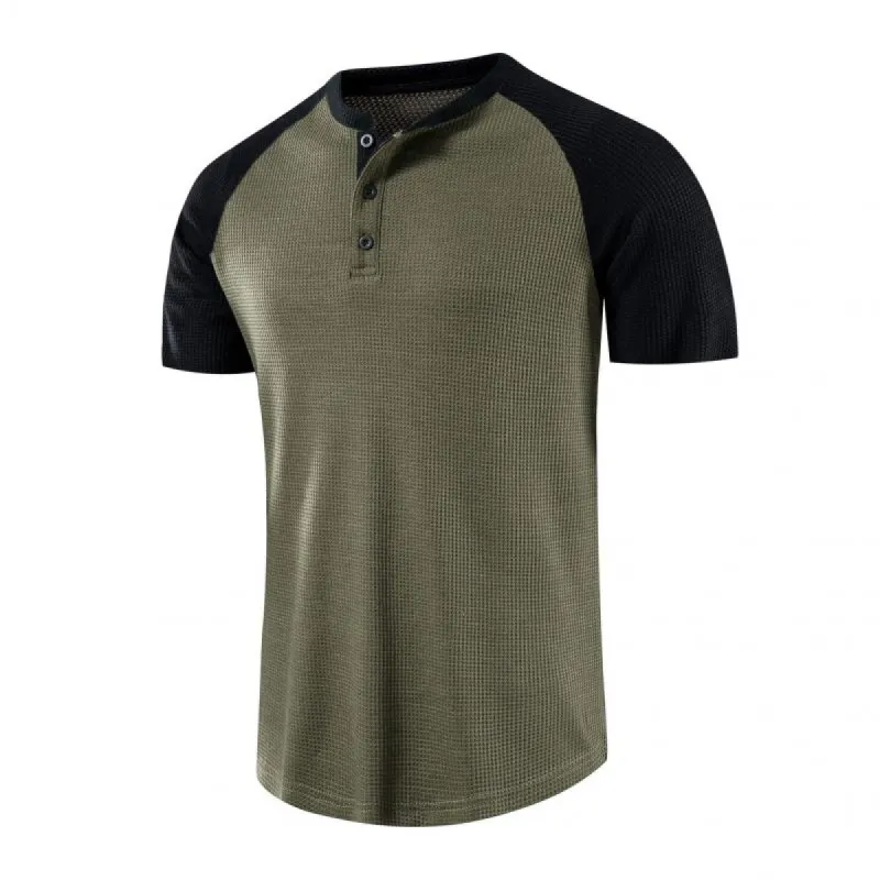 Men's Casual Contrast Waffle Henley Collar Short Sleeve T-Shirt 18995816M sold by Manly