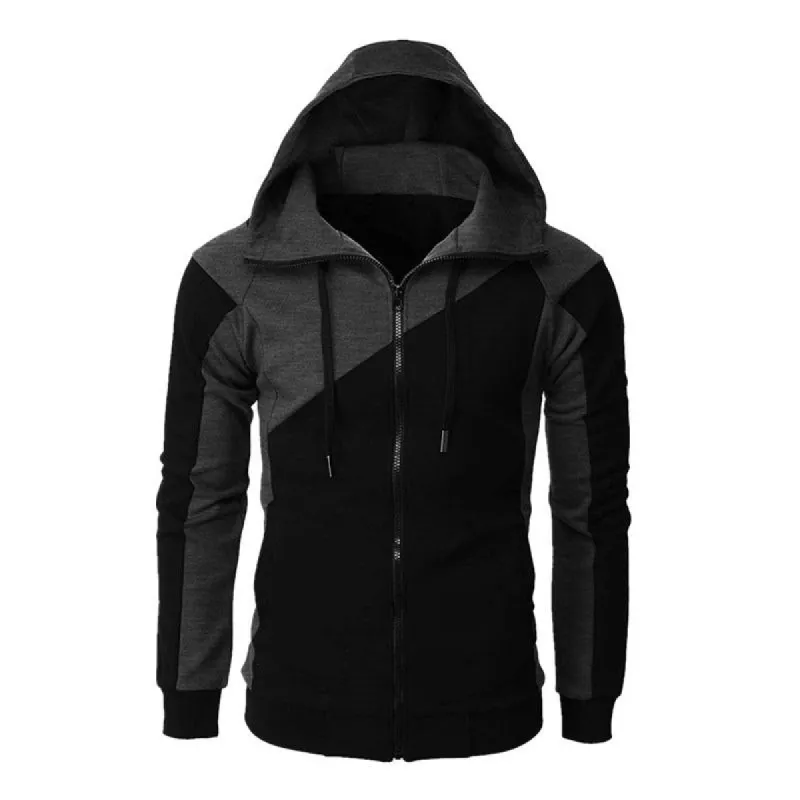 Men's Casual Contrast Patchwork Loose Zipper Sports Hoodie 25757871M sold by Manly
