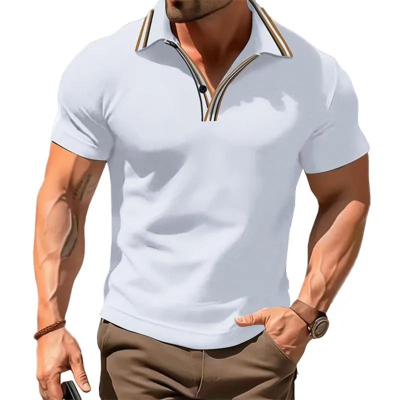 Men's Casual Striped Lapel Short Sleeve Polo Shirt 66813054M sold by Manly