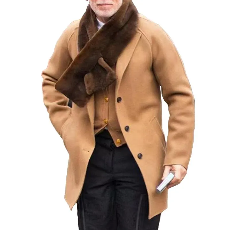 Men's Solid Notch Lapel Single Breasted Mid-length Casual Coat 66845638Z sold by Manly