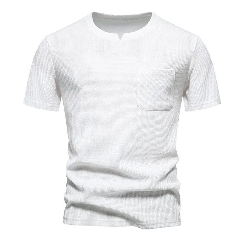 Men's Solid Waffle Small V Neck Short Sleeve Casual T-shirt 78383612Z sold by Manly