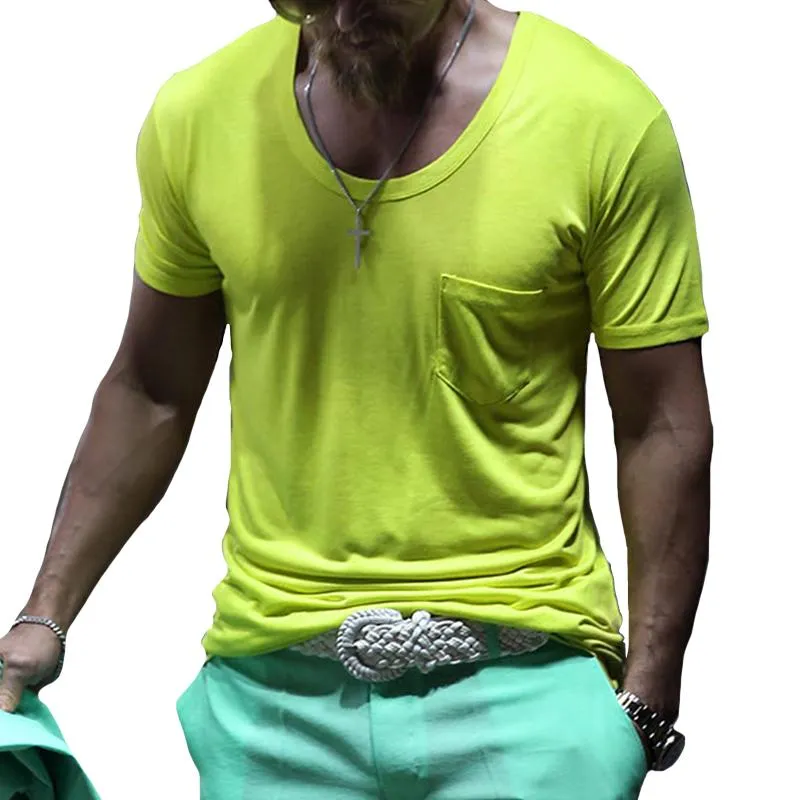 Men's Casual Solid Color Slim Fit Pocket Short Sleeve T-Shirt 08753138TO sold by Manly
