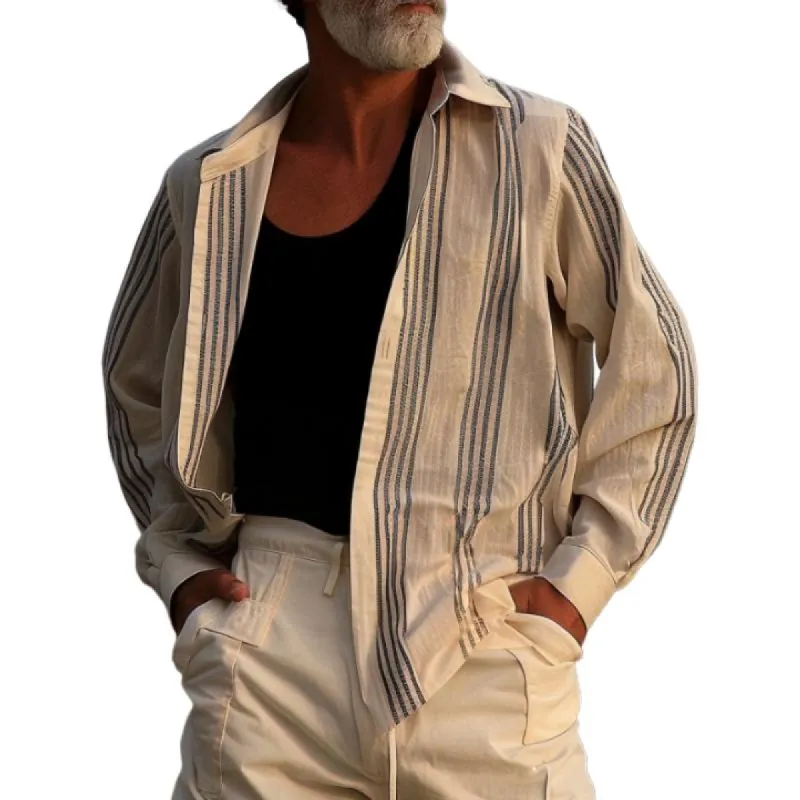 Men's Casual Striped Lapel Jacket 82766214TO sold by Manly