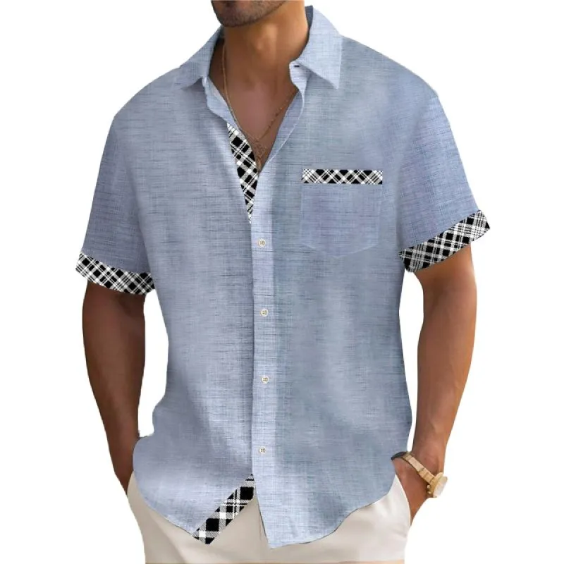 Men's Casual Plaid Print Chest Pocket Short Sleeve Shirt 12384120Y sold by Manly