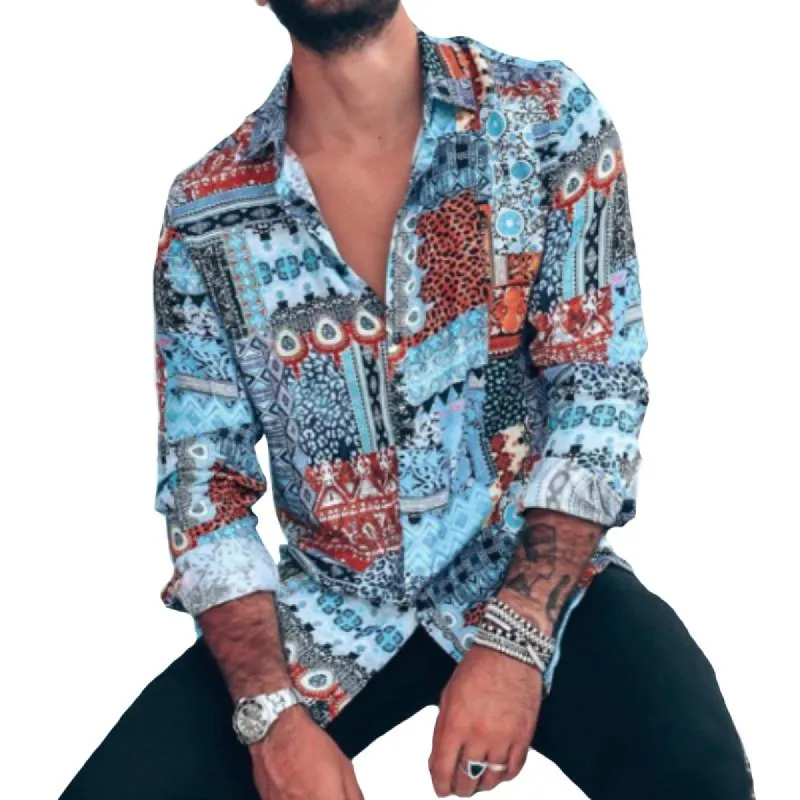 Men's Sexy Beach Floral Long Sleeve Shirt 06391440TO sold by Manly