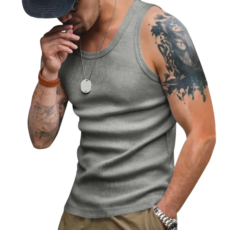 Men's Solid Color Round Neck Sleeveless Tank Top 33174109Z sold by Manly