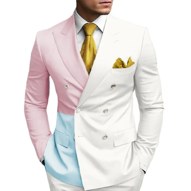 Men's Colorblock Print Double Breasted Blazer 88843292Y sold by Manly