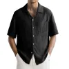 Men's Solid Color Cotton And Linen Chest Pocket Short Sleeve Shirt 77475871Y sold by Manly