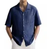 Men's Solid Color Cotton And Linen Chest Pocket Short Sleeve Shirt 77475871Y sold by Manly