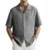 Men's Solid Color Cotton And Linen Chest Pocket Short Sleeve Shirt 77475871Y sold by Manly