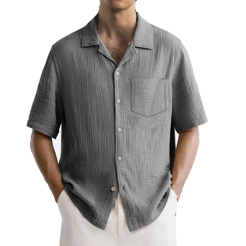 Men's Solid Color Cotton And Linen Chest Pocket Short Sleeve Shirt 77475871Y sold by Manly product image thumbnail 2