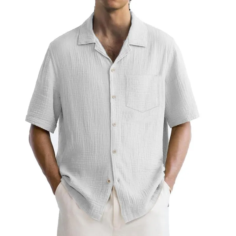 Men's Solid Color Cotton And Linen Chest Pocket Short Sleeve Shirt 77475871Y sold by Manly product image thumbnail 4