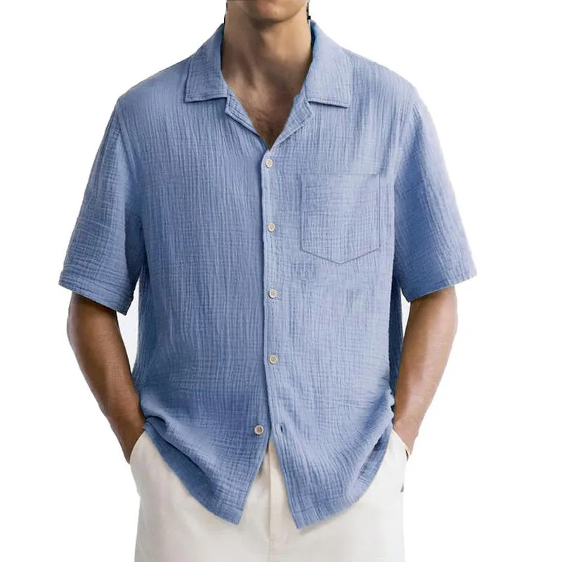 Men's Solid Color Cotton And Linen Chest Pocket Short Sleeve Shirt 77475871Y sold by Manly product image thumbnail 3