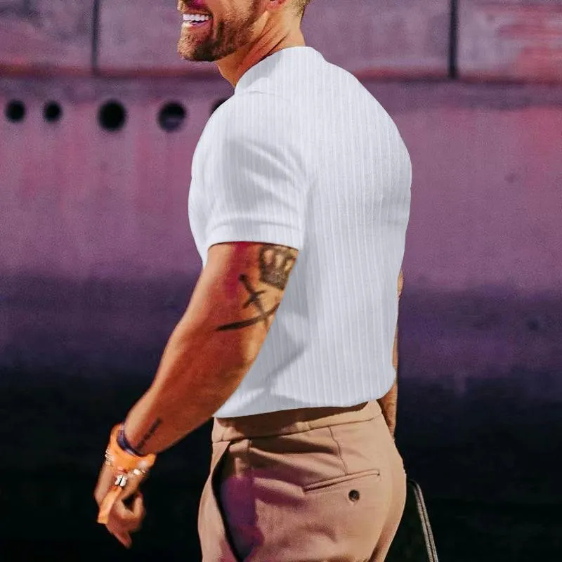 Men's Casual Solid Color Short Sleeve Striped T-Shirt 07625397Y sold by Manly product image thumbnail 3