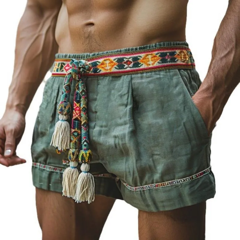 Men's Retro Waist Drawstring Loose Breathable Shorts 21702512M sold by Manly