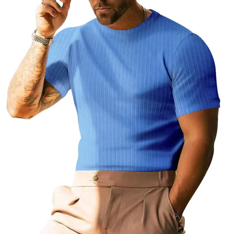 Men's Casual Solid Color Short Sleeve Striped T-Shirt 07625397Y sold by Manly