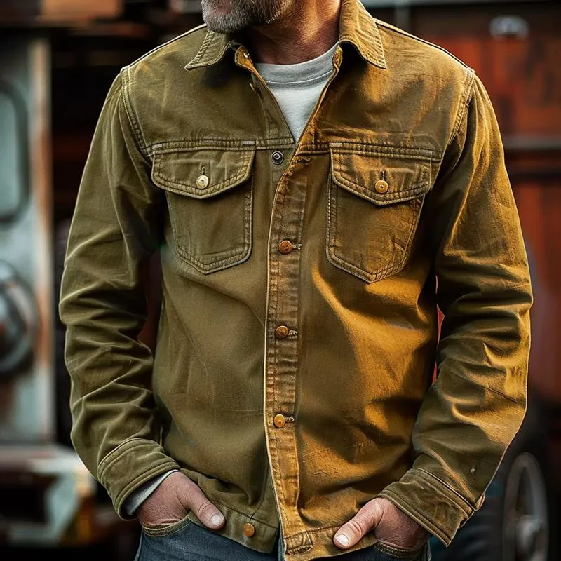 Men's Vintage Solid Lapel Breast Pocket Single Breasted Cargo Jacket 11302172Z sold by Manly product image thumbnail 2