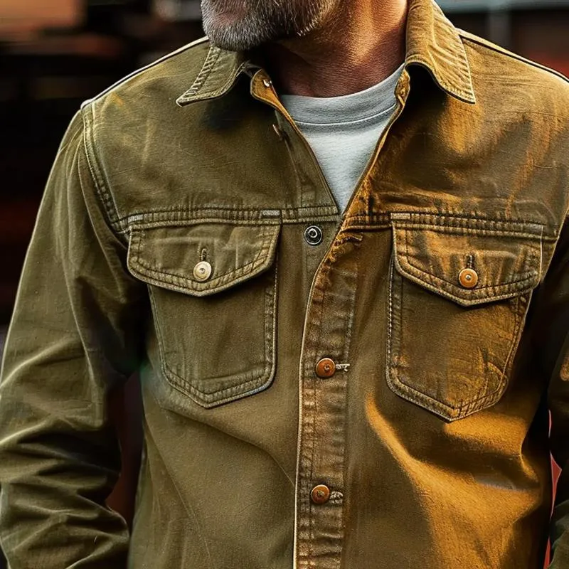 Men's Vintage Solid Lapel Breast Pocket Single Breasted Cargo Jacket 11302172Z sold by Manly product image thumbnail 3