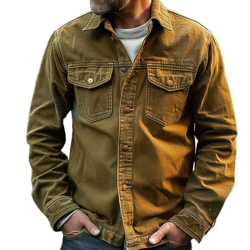 Men's Vintage Solid Lapel Breast Pocket Single Breasted Cargo Jacket 11302172Z sold by Manly