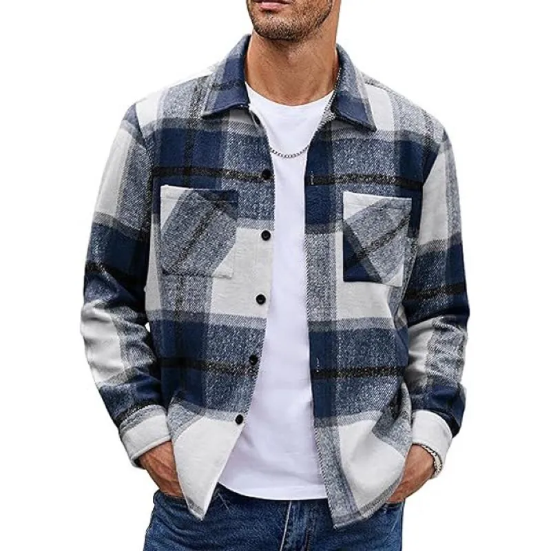Men's Flannel Plaid Lapel Breast Pocket Long Sleeve Shirt 81703006Z sold by Manly