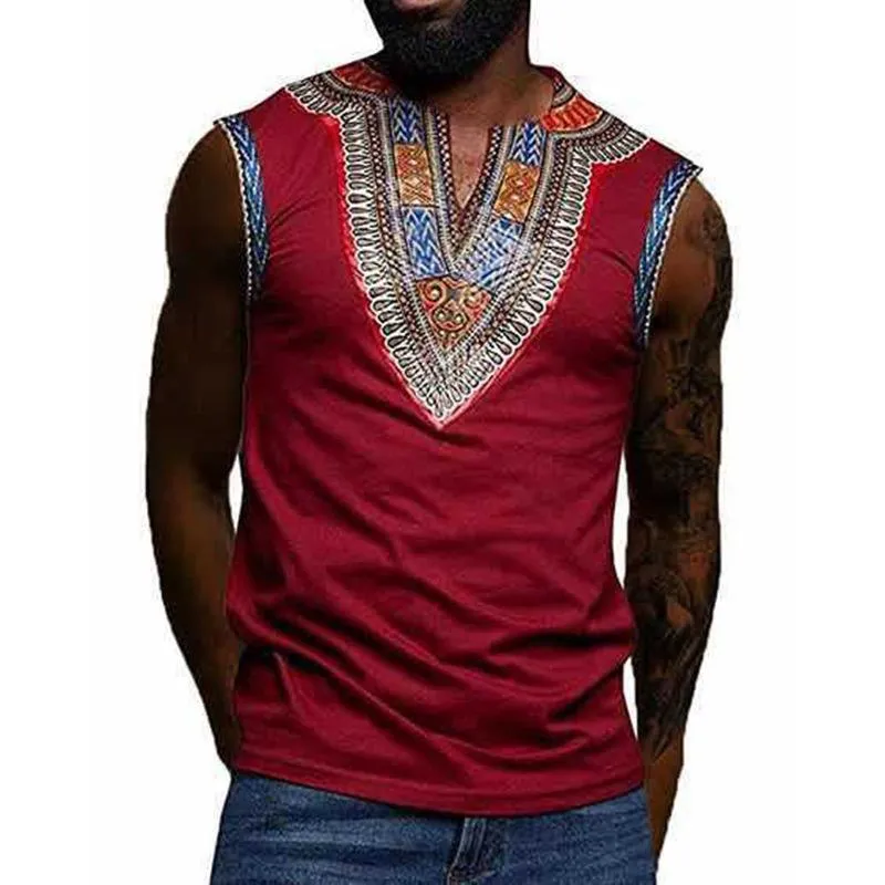 Men's Vintage Ethnic Print Patchwork V-Neck Tank Top 82824258Y sold by Manly product image thumbnail 3
