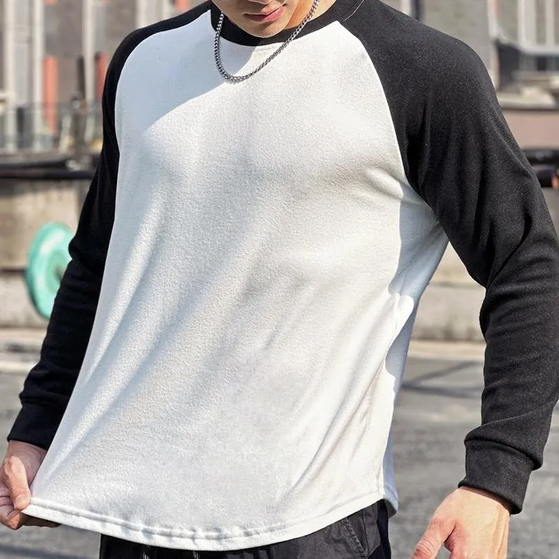 Men's Casual Sports Round Neck Color Block Long Sleeve T-Shirt 89838434M sold by Manly product image thumbnail 2