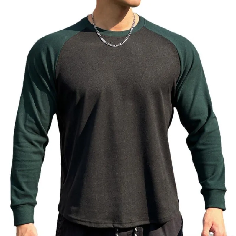 Men's Casual Sports Round Neck Color Block Long Sleeve T-Shirt 89838434M sold by Manly