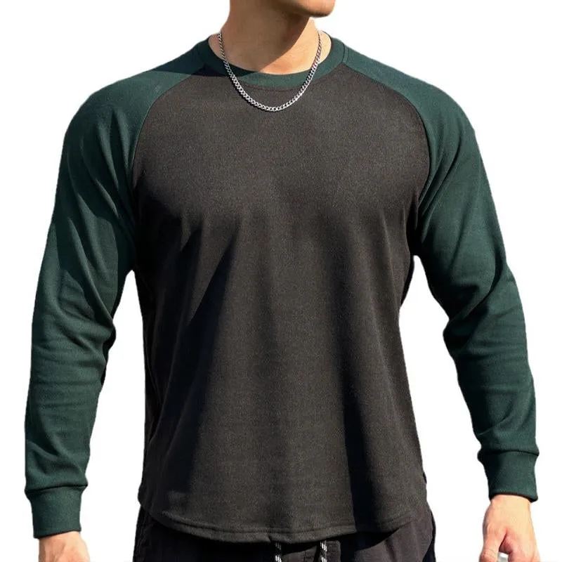 Men's Casual Sports Round Neck Color Block Long Sleeve T-Shirt 89838434M sold by Manly