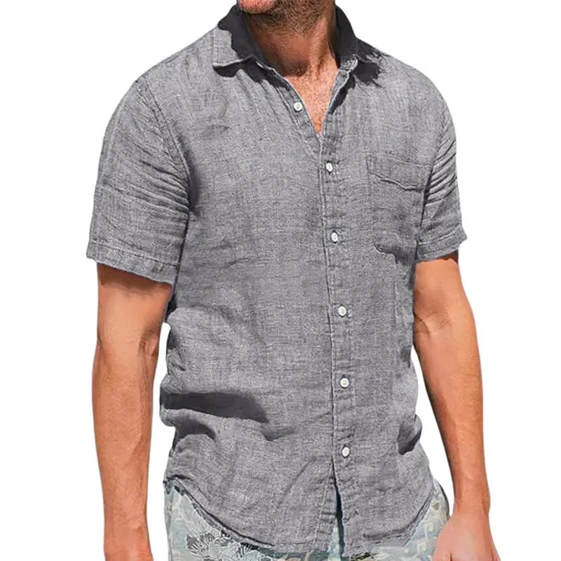 Men's Casual Cotton Linen Blended Lapel Slim Short-sleeved Shirt 64863135M sold by Manly