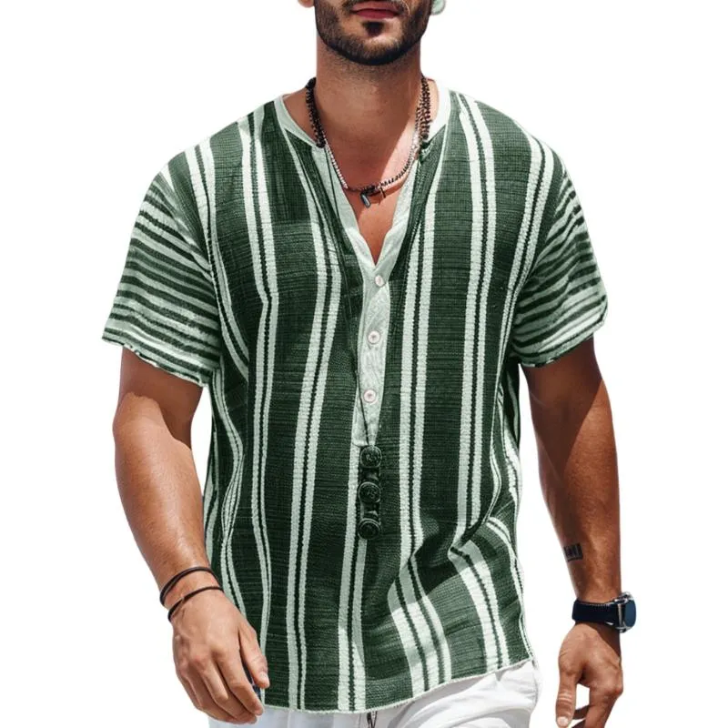 Men's Casual Stripe Print Henley Collar Loose Pullover Short Sleeve Shirt 88253401M sold by Manly product image thumbnail 4