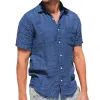 Men's Casual Cotton Linen Blended Lapel Slim Short-sleeved Shirt 64863135M sold by Manly