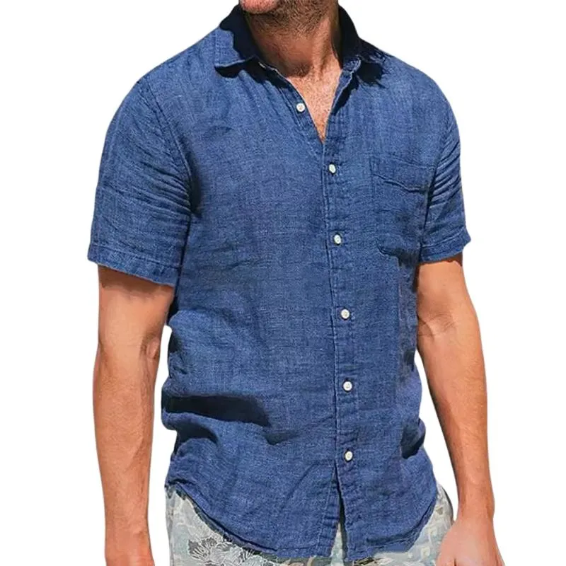 Men's Casual Cotton Linen Blended Lapel Slim Short-sleeved Shirt 64863135M sold by Manly product image thumbnail 2