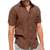 Men's Casual Cotton Linen Blended Lapel Slim Short-sleeved Shirt 64863135M sold by Manly
