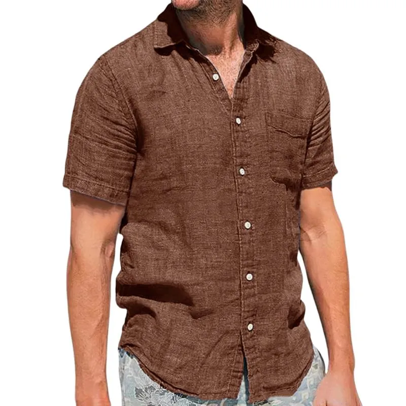 Men's Casual Cotton Linen Blended Lapel Slim Short-sleeved Shirt 64863135M sold by Manly product image thumbnail 3
