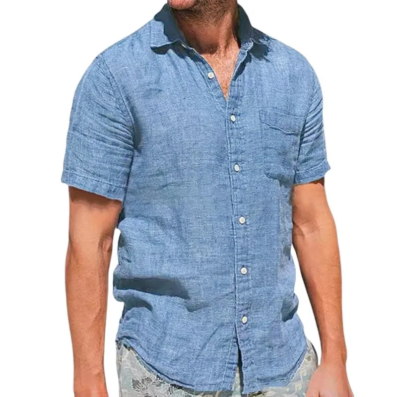Men's Casual Cotton Linen Blended Lapel Slim Short-sleeved Shirt 64863135M sold by Manly product image thumbnail 4