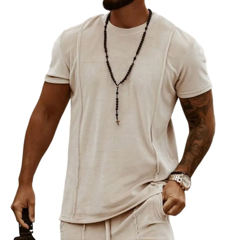 Men's Casual Round Neck Stitching Short Sleeve T-shirt 30439207TO sold by Manly