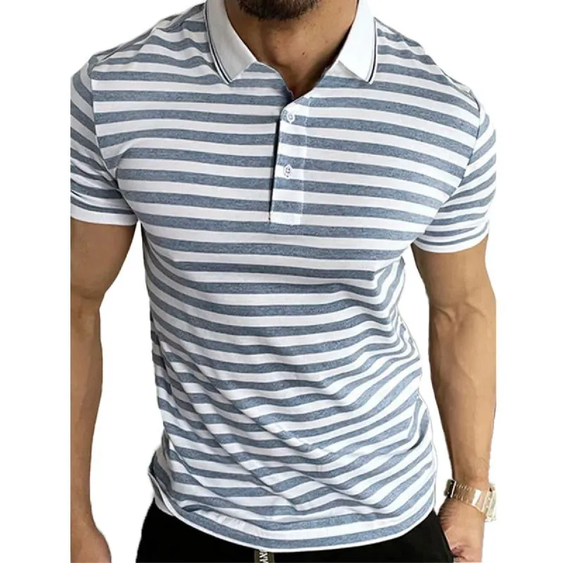 Men's Striped Print Button Lapel Short Sleeve Polo Shirt 38831101Y sold by Manly