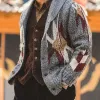 Men's Lapel Vintage Jacquard Knit Single Breasted Jacket 96725633M sold by Manly