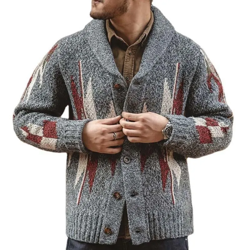 Men's Lapel Vintage Jacquard Knit Single Breasted Jacket 96725633M sold by Manly