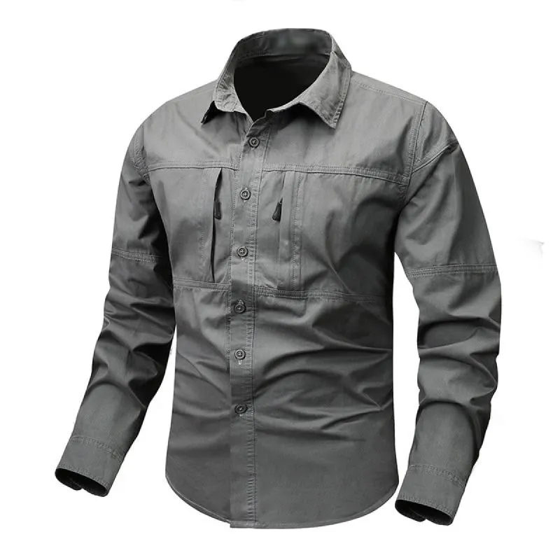 Men's Casual Outdoor Zipper Pocket Cotton Workwear Long-Sleeved Shirt 31226874M sold by Manly