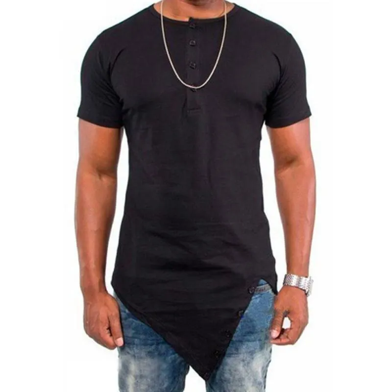 Men's Irregular Hem Solid Color Short-sleeved T-shirt 99352055X sold by Manly