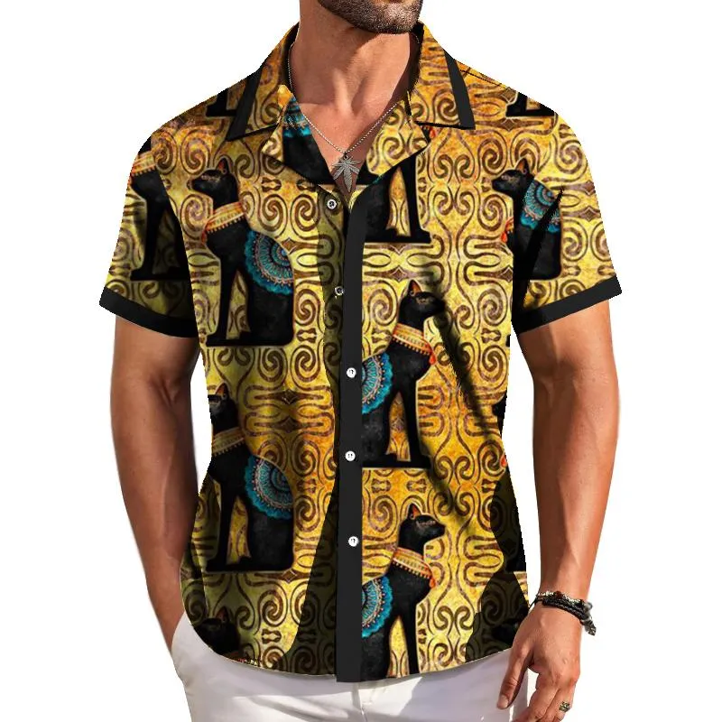 Men's Retro Rich Persian Cat Lapel Short Sleeve Shirt 97291439TO sold by Manly