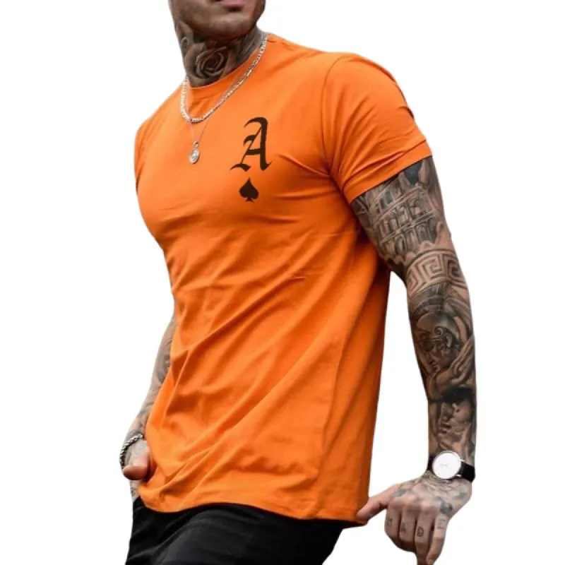 Men's Casual Solid Color Spade A Short Sleeve T-Shirt 32494574TO sold by Manly