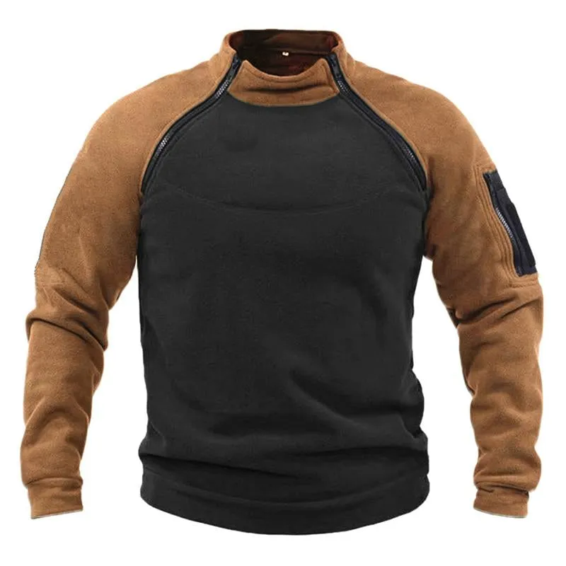Men's Casual Color Block Stand Collar Breathable Warm Tactical Loose Sweatshirt 99486652M sold by Manly