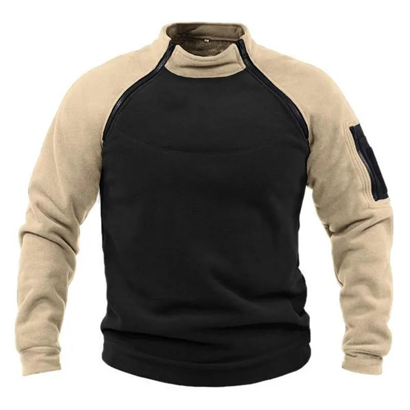 Men's Casual Color Block Stand Collar Breathable Warm Tactical Loose Sweatshirt 99486652M sold by Manly product image thumbnail 2